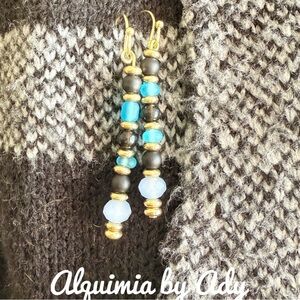 Alquimia Black  onyx and blue opal Beaded Earrings